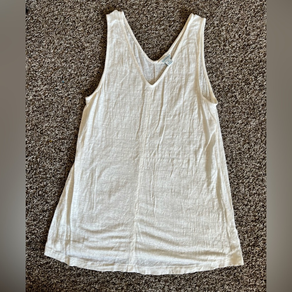 Sundance Ivory White Sleeveless 100% Linen Tank Top Medium